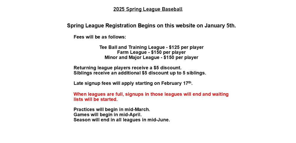 Spring Baseball Registration