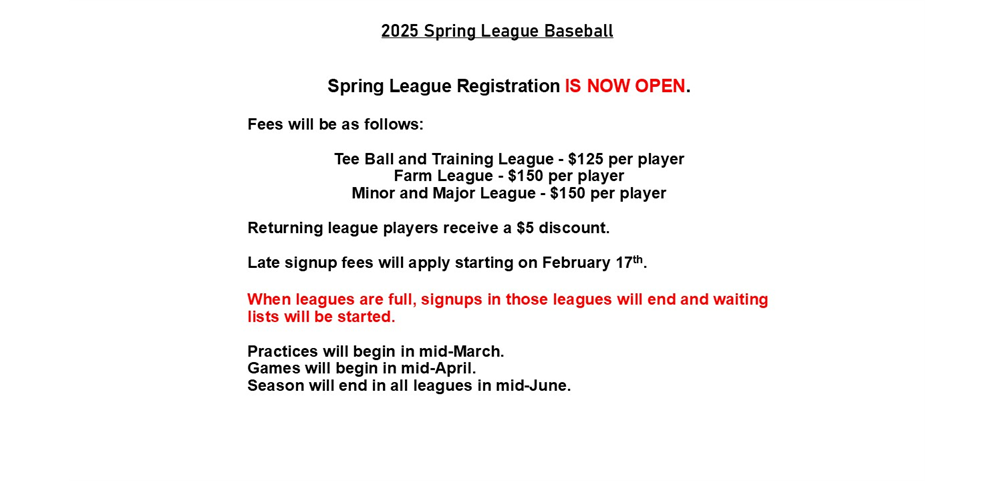 Spring Baseball Registration